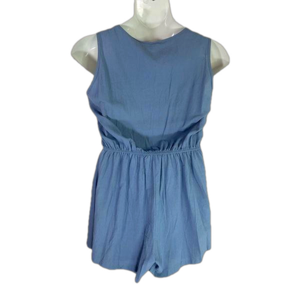 Cupshe Blue Cotton Wide Leg Rompers V Neck Sleeveless Romper NWOT SKU1096 - Picture 4 of 9